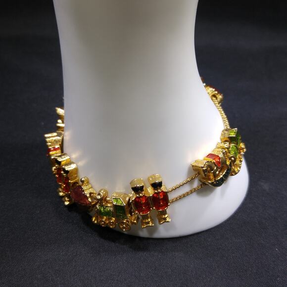 Vintage Christmas Charm Bracelet, Two Chain Slider, 1960s Jewelry - Picture 2 of 10